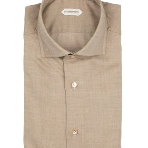 Camicia con collo francese in flanella di lana beige