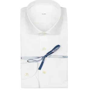 Camicia slim fit con collo francese in puro cotone bianco