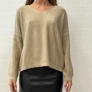 Griffai Maglia over con paillettes argento collo V BEIGE