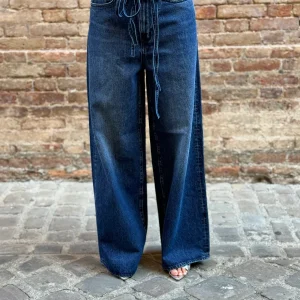 Cycle Jeans gamba larga cinta in vita BLU SCURO