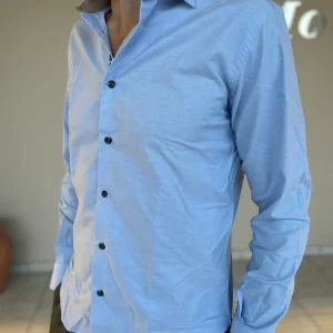 Alessandro Lamura Camicia celeste con interni collo, polsi fantasia floreale CELESTE