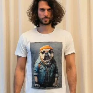Trepuntonove t-shirt bulldog giubbinio jeans